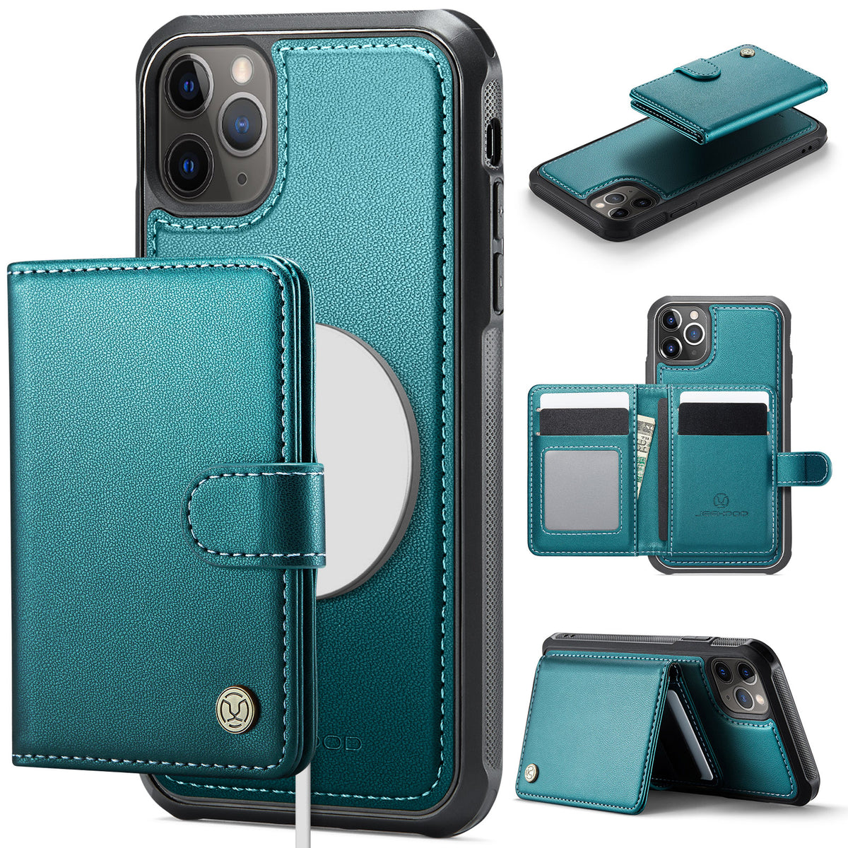 JEEHOOD Til iPhone 11 Pro Cover J09 RFID Blokerende Kortholder Læder Bagcover Kompatibel med MagSafe