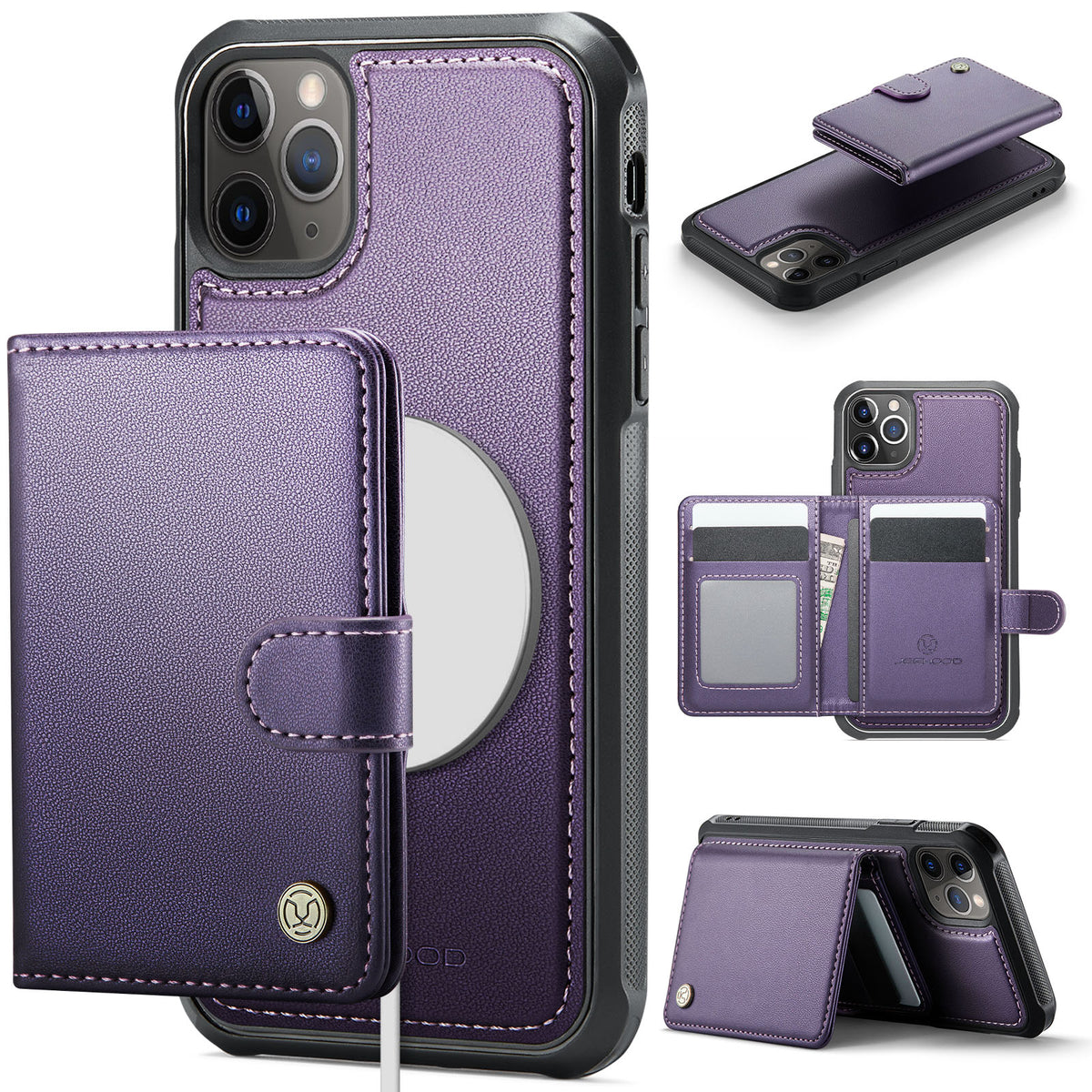 JEEHOOD Til iPhone 11 Pro Cover J09 RFID Blokerende Kortholder Læder Bagcover Kompatibel med MagSafe