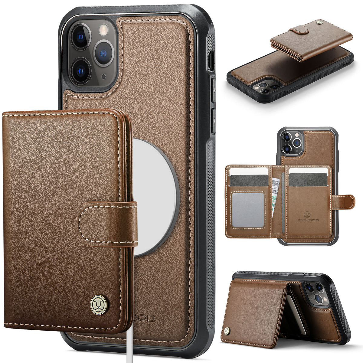 JEEHOOD For iPhone 11 Pro Max Case  J09 RFID Blocking Card Holder Leather Back Phone Cover Compatible with MagSafe