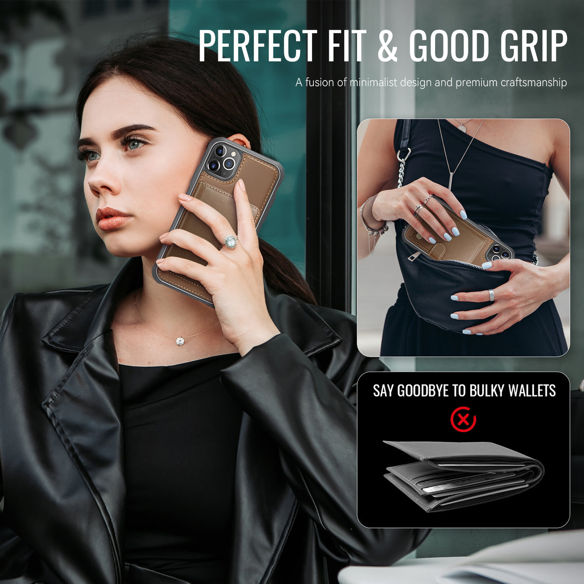 JEEHOOD For iPhone 11 Pro Max Case  J09 RFID Blocking Card Holder Leather Back Phone Cover Compatible with MagSafe