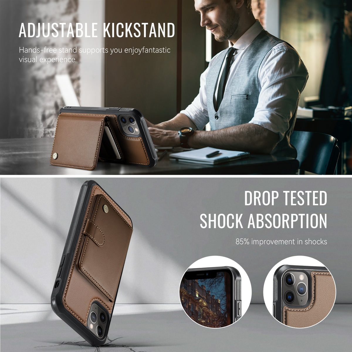 JEEHOOD For iPhone 11 Pro Max Case  J09 RFID Blocking Card Holder Leather Back Phone Cover Compatible with MagSafe