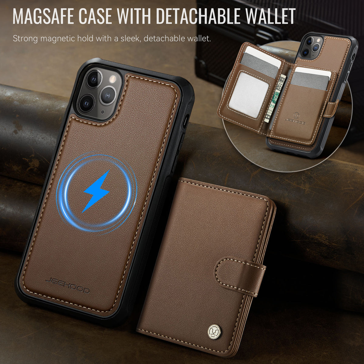 JEEHOOD For iPhone 11 Pro Max Case  J09 RFID Blocking Card Holder Leather Back Phone Cover Compatible with MagSafe