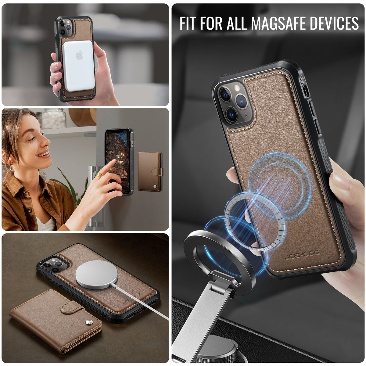 JEEHOOD For iPhone 11 Pro Max Case  J09 RFID Blocking Card Holder Leather Back Phone Cover Compatible with MagSafe