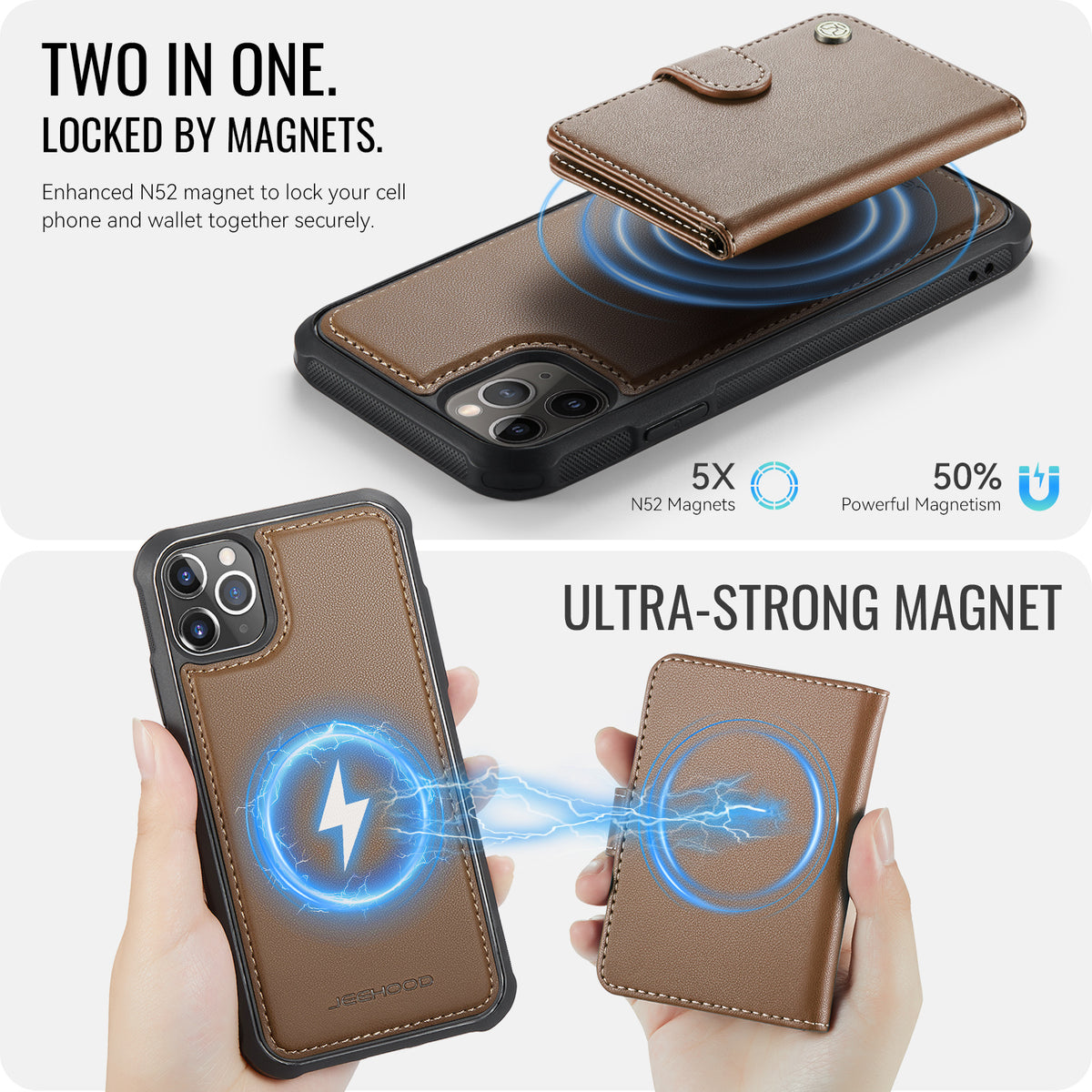JEEHOOD For iPhone 11 Pro Max Case  J09 RFID Blocking Card Holder Leather Back Phone Cover Compatible with MagSafe