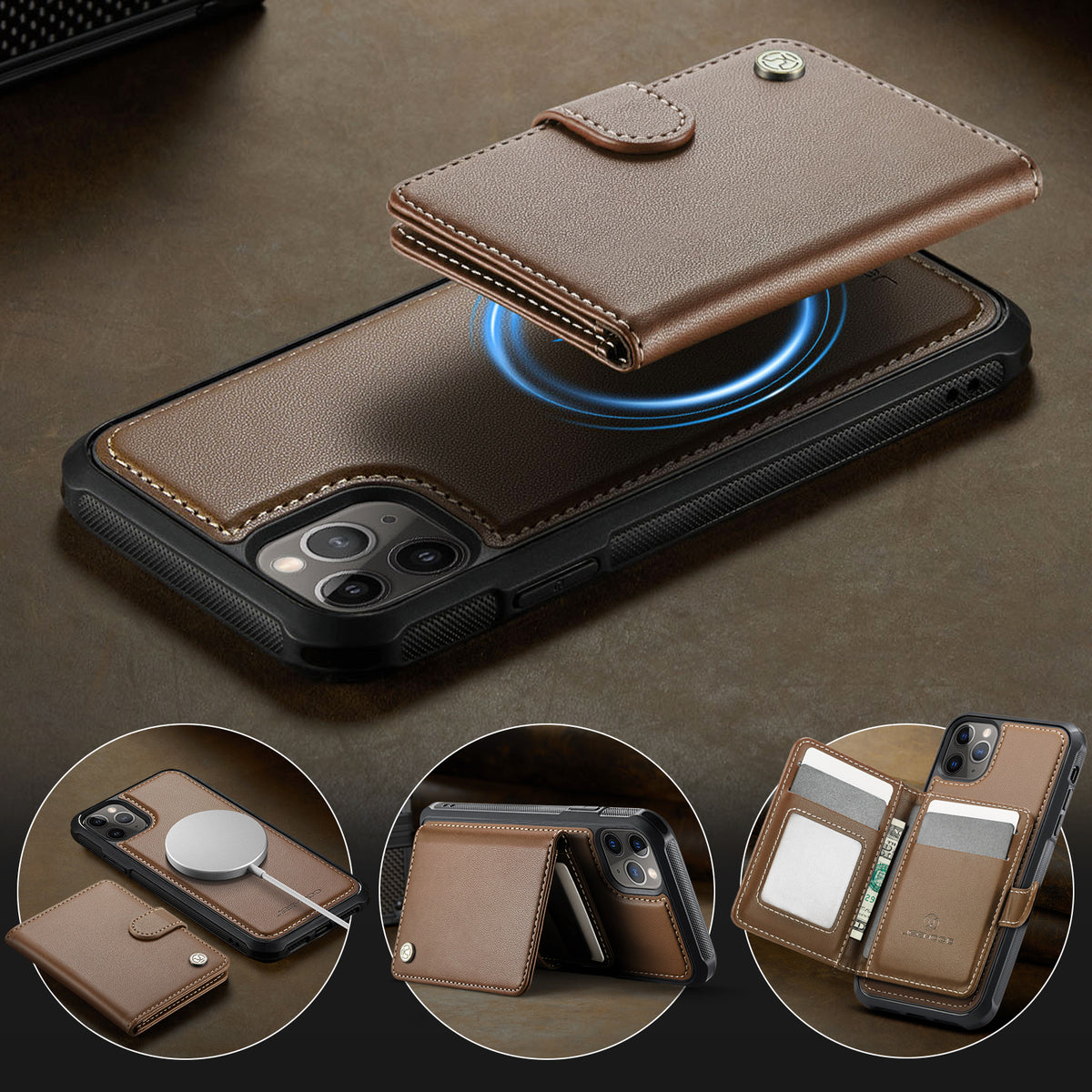 JEEHOOD For iPhone 11 Pro Max Case  J09 RFID Blocking Card Holder Leather Back Phone Cover Compatible with MagSafe