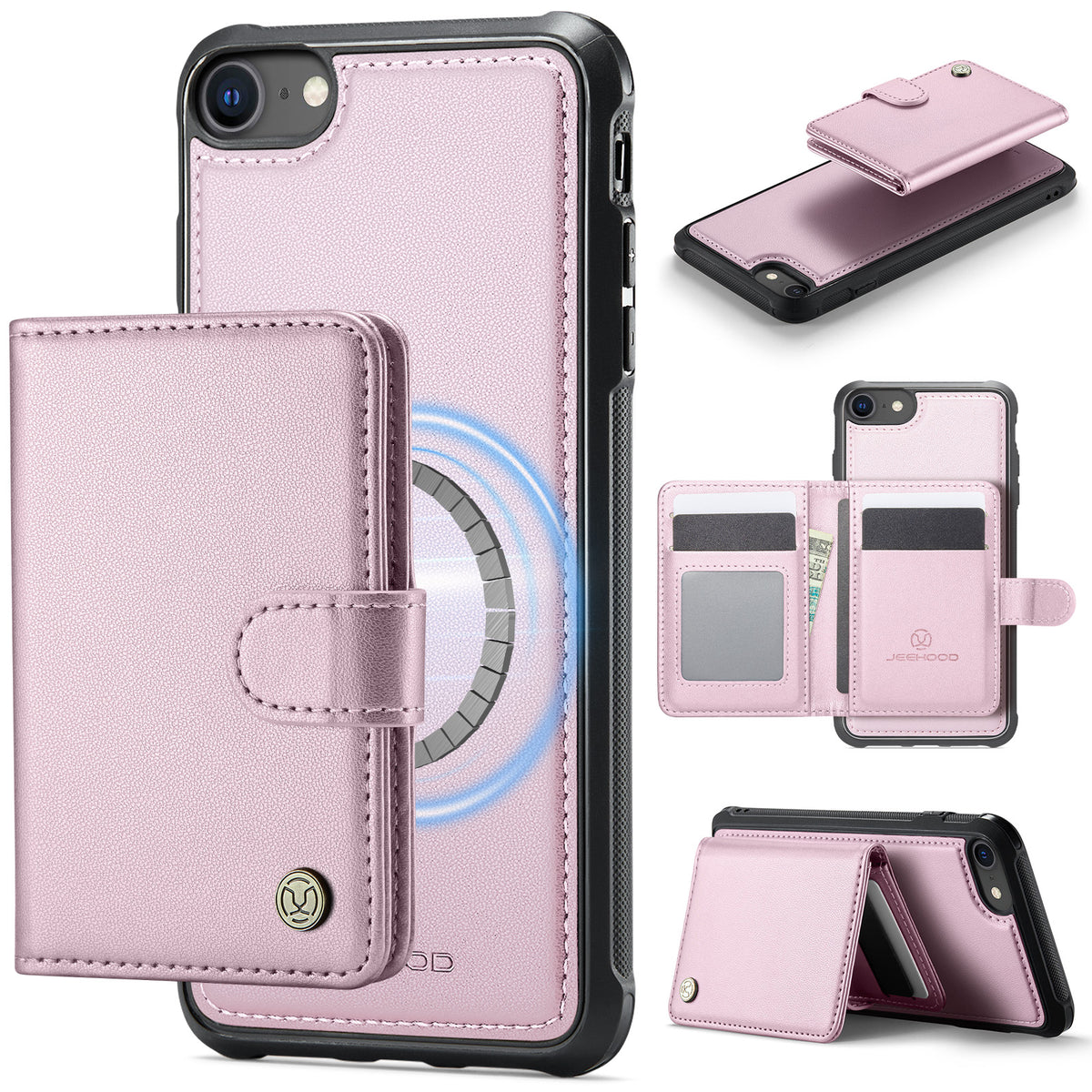 JEEHOOD For iPhone 8 4.7 inch / iPhone SE (2020) / iPhone SE (2022) / iPhone 7 4.7 inch Case  J09 RFID Blocking Card Holder Leather Back Phone Cover Compatible with MagSafe
