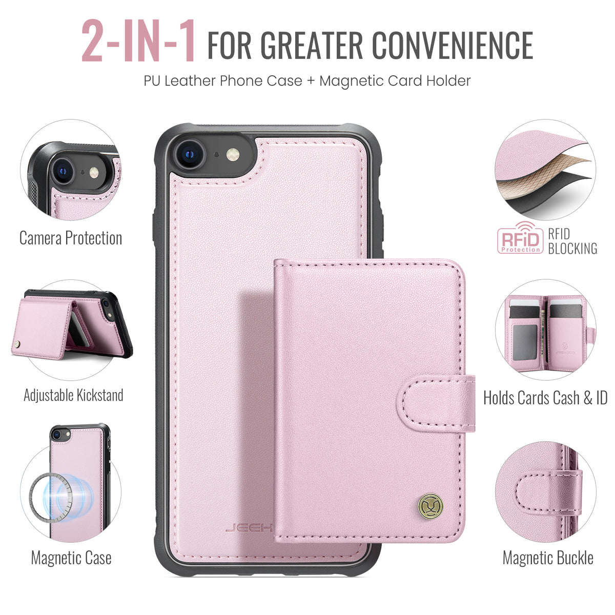 JEEHOOD For iPhone 8 4.7 inch / iPhone SE (2020) / iPhone SE (2022) / iPhone 7 4.7 inch Case  J09 RFID Blocking Card Holder Leather Back Phone Cover Compatible with MagSafe