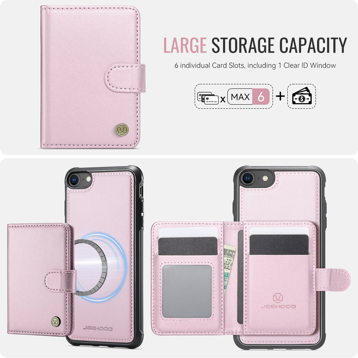 JEEHOOD For iPhone 8 4.7 inch / iPhone SE (2020) / iPhone SE (2022) / iPhone 7 4.7 inch Case  J09 RFID Blocking Card Holder Leather Back Phone Cover Compatible with MagSafe