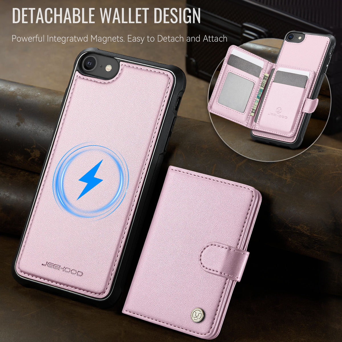 JEEHOOD For iPhone 8 4.7 inch / iPhone SE (2020) / iPhone SE (2022) / iPhone 7 4.7 inch Case  J09 RFID Blocking Card Holder Leather Back Phone Cover Compatible with MagSafe