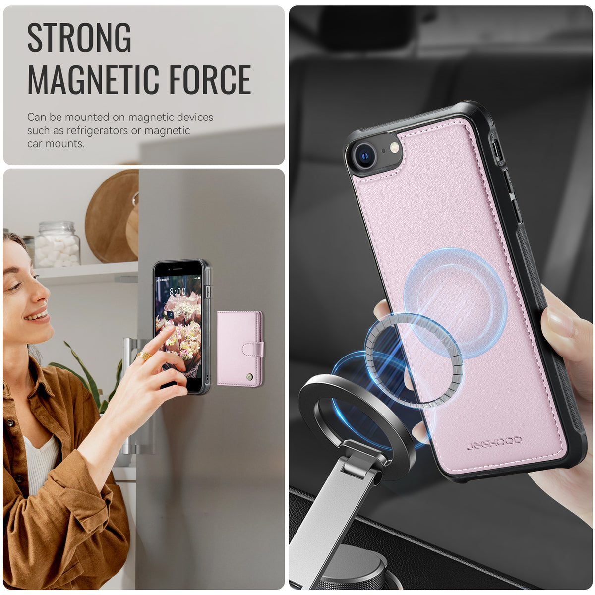 JEEHOOD For iPhone 8 4.7 inch / iPhone SE (2020) / iPhone SE (2022) / iPhone 7 4.7 inch Case  J09 RFID Blocking Card Holder Leather Back Phone Cover Compatible with MagSafe