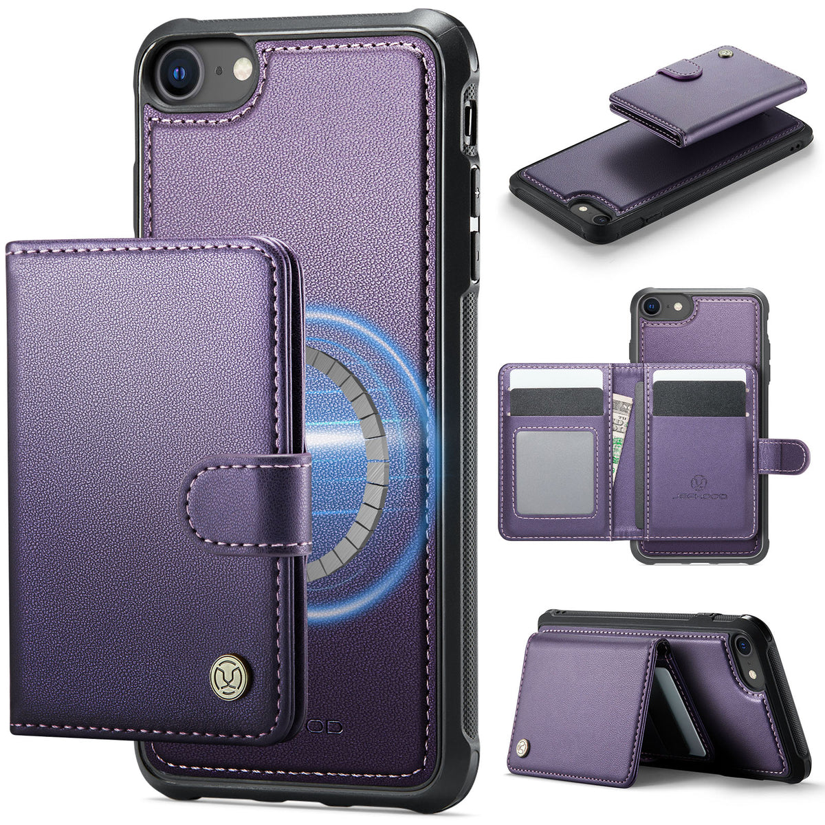 JEEHOOD For iPhone 8 4.7 inch / iPhone SE (2020) / iPhone SE (2022) / iPhone 7 4.7 inch Case  J09 RFID Blocking Card Holder Leather Back Phone Cover Compatible with MagSafe
