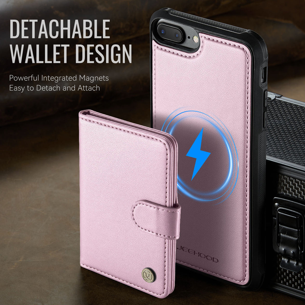 JEEHOOD For iPhone 8 Plus 5.5 inch / iPhone 7 Plus 5.5 inch Case J09 RFID Blocking Card Holder Leather Back Phone Cover Compatible with MagSafe