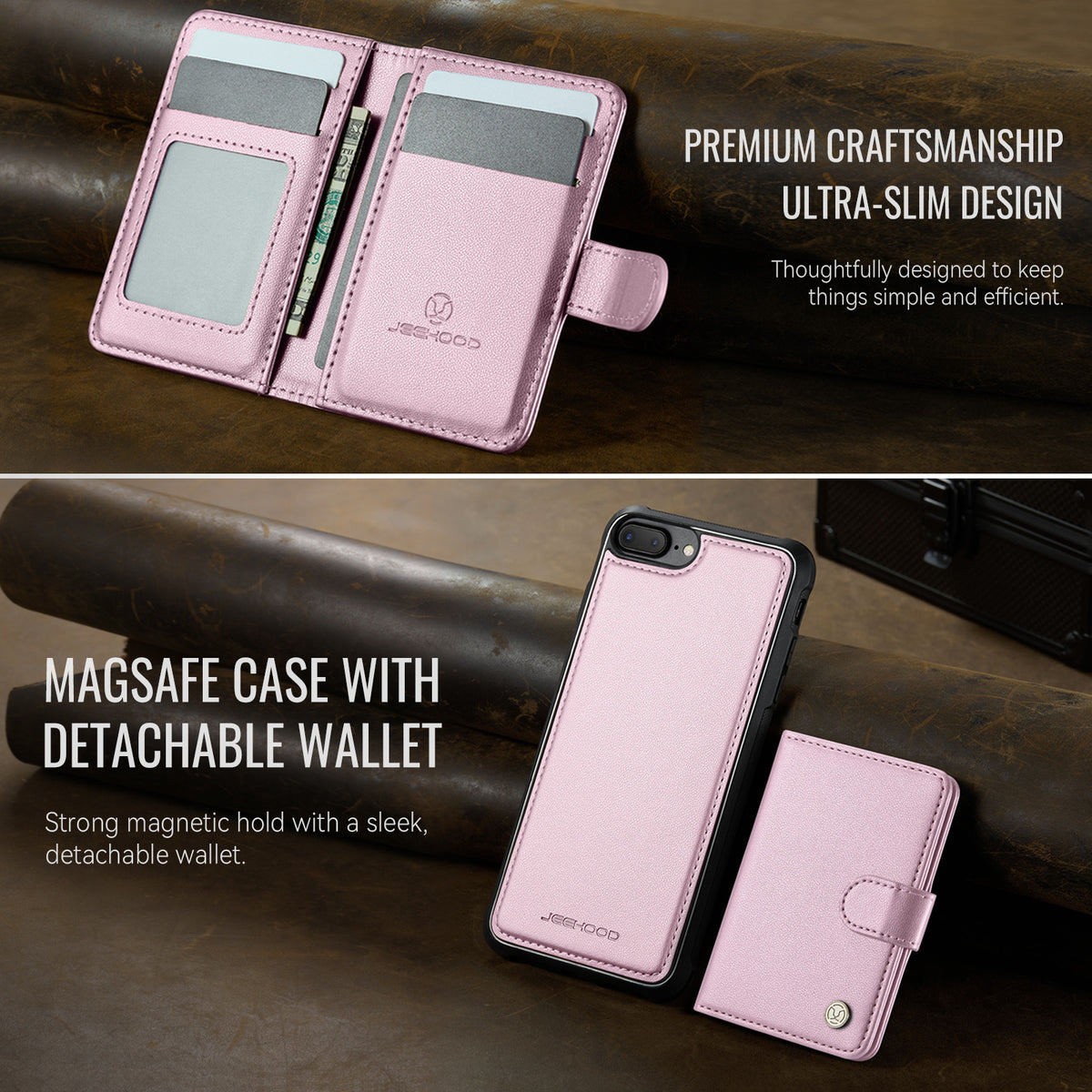 JEEHOOD For iPhone 8 Plus 5.5 inch / iPhone 7 Plus 5.5 inch Case J09 RFID Blocking Card Holder Leather Back Phone Cover Compatible with MagSafe