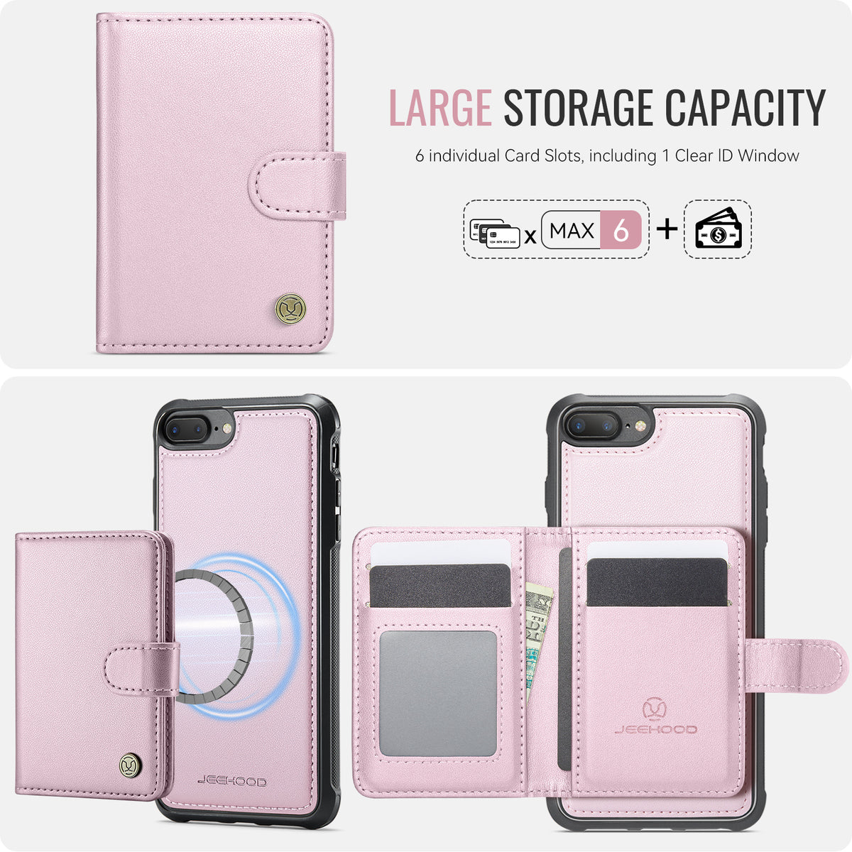 JEEHOOD For iPhone 8 Plus 5.5 inch / iPhone 7 Plus 5.5 inch Case J09 RFID Blocking Card Holder Leather Back Phone Cover Compatible with MagSafe