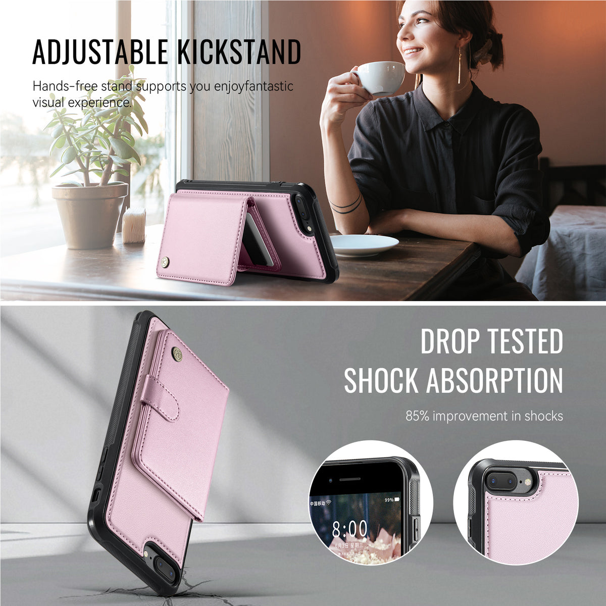 JEEHOOD For iPhone 8 Plus 5.5 inch / iPhone 7 Plus 5.5 inch Case J09 RFID Blocking Card Holder Leather Back Phone Cover Compatible with MagSafe