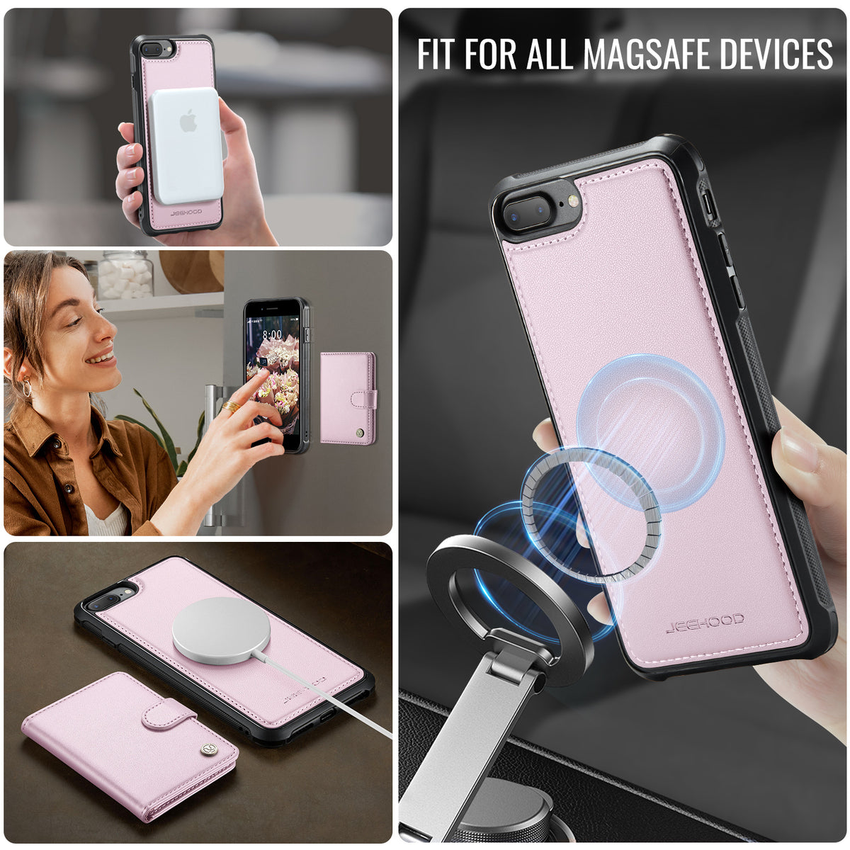 JEEHOOD For iPhone 8 Plus 5.5 inch / iPhone 7 Plus 5.5 inch Case J09 RFID Blocking Card Holder Leather Back Phone Cover Compatible with MagSafe