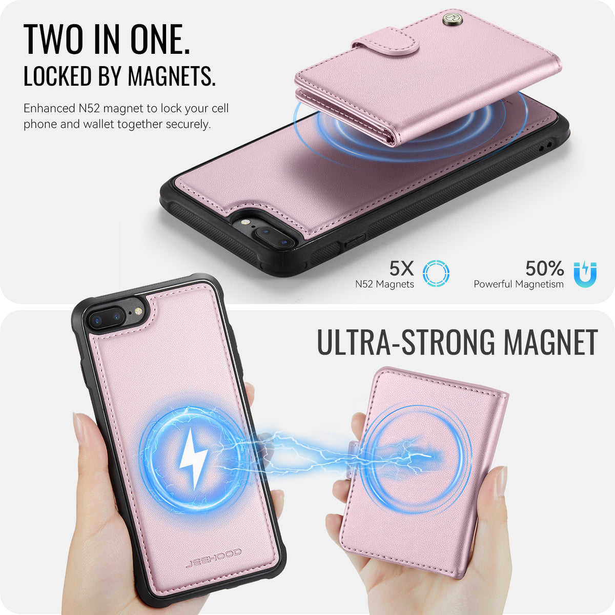 JEEHOOD For iPhone 8 Plus 5.5 inch / iPhone 7 Plus 5.5 inch Case J09 RFID Blocking Card Holder Leather Back Phone Cover Compatible with MagSafe