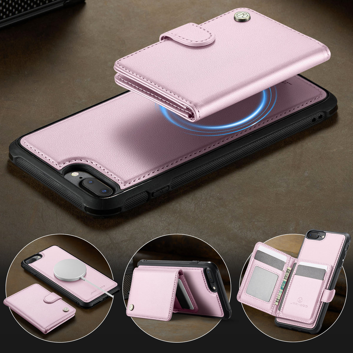 JEEHOOD For iPhone 8 Plus 5.5 inch / iPhone 7 Plus 5.5 inch Case J09 RFID Blocking Card Holder Leather Back Phone Cover Compatible with MagSafe