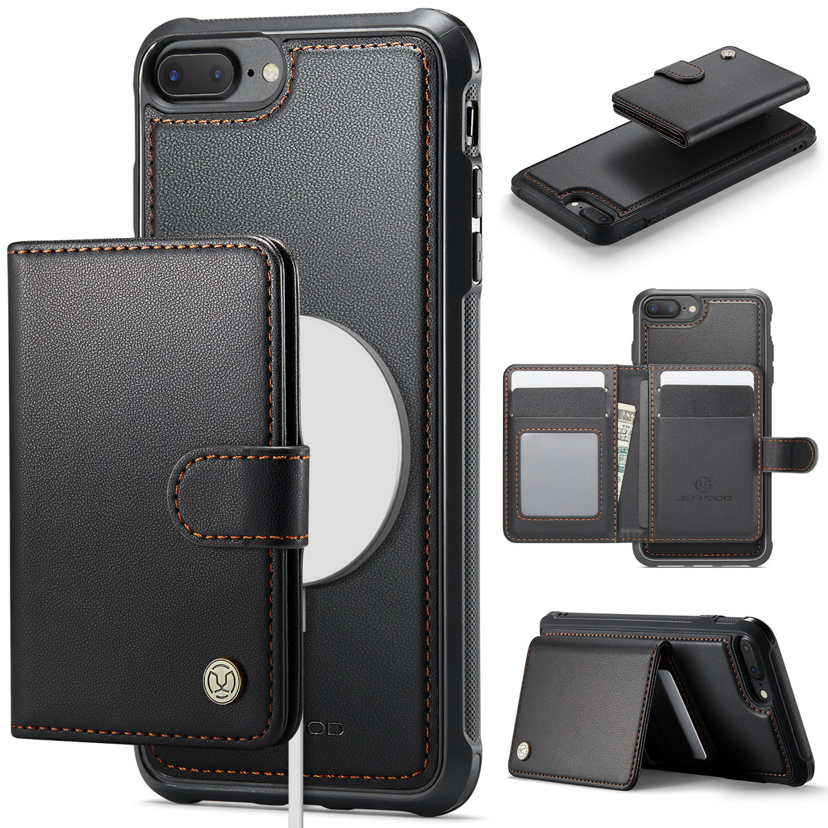 JEEHOOD For iPhone 8 Plus 5.5 inch / iPhone 7 Plus 5.5 inch Case J09 RFID Blocking Card Holder Leather Back Phone Cover Compatible with MagSafe