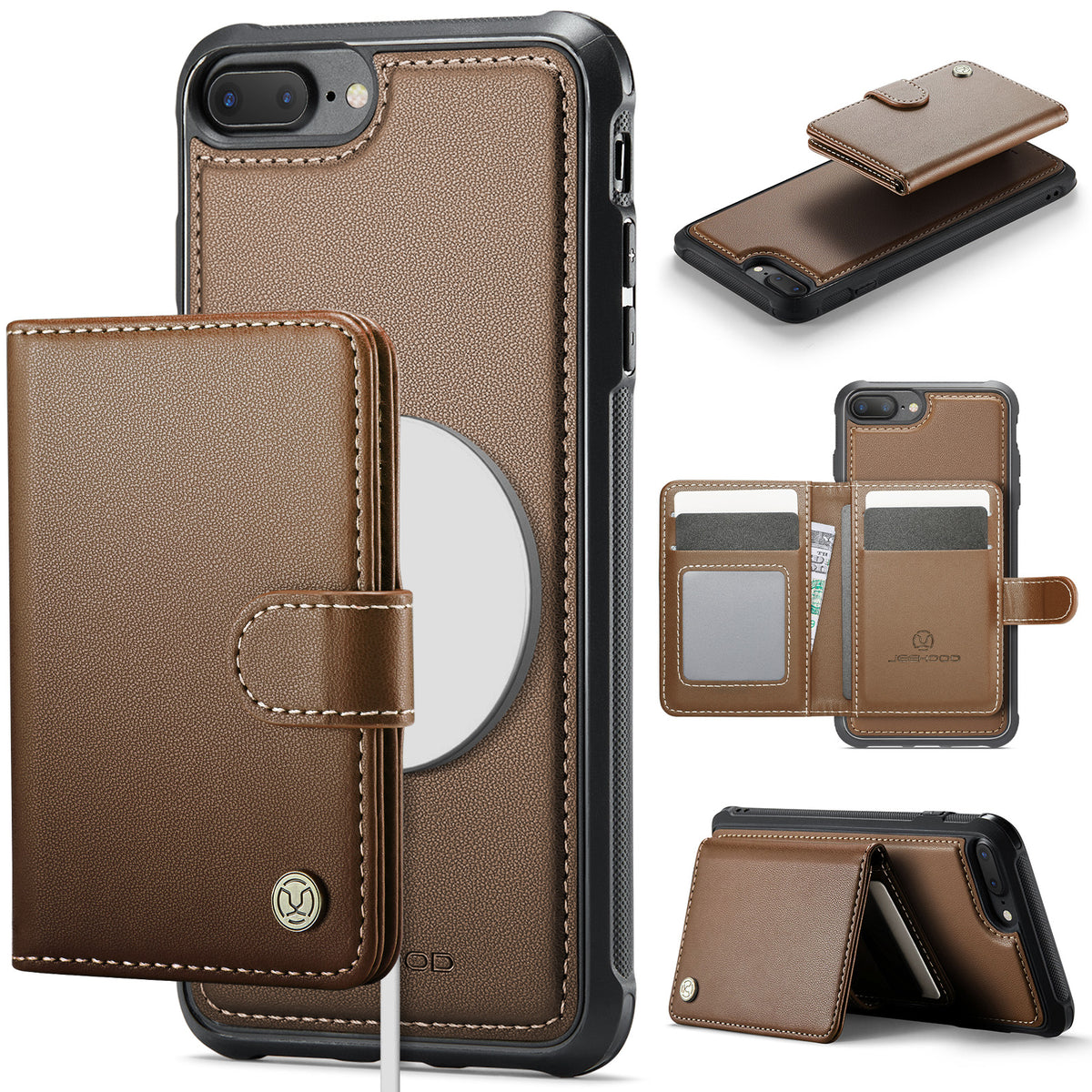 JEEHOOD For iPhone 8 Plus 5.5 inch / iPhone 7 Plus 5.5 inch Case J09 RFID Blocking Card Holder Leather Back Phone Cover Compatible with MagSafe