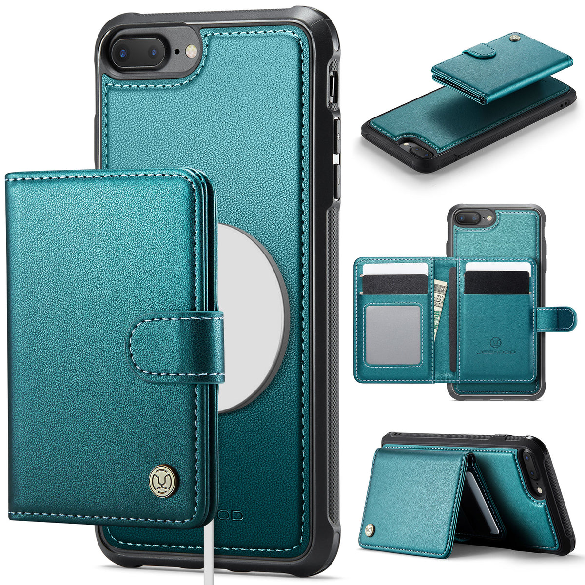 JEEHOOD For iPhone 8 Plus 5.5 inch / iPhone 7 Plus 5.5 inch Case J09 RFID Blocking Card Holder Leather Back Phone Cover Compatible with MagSafe