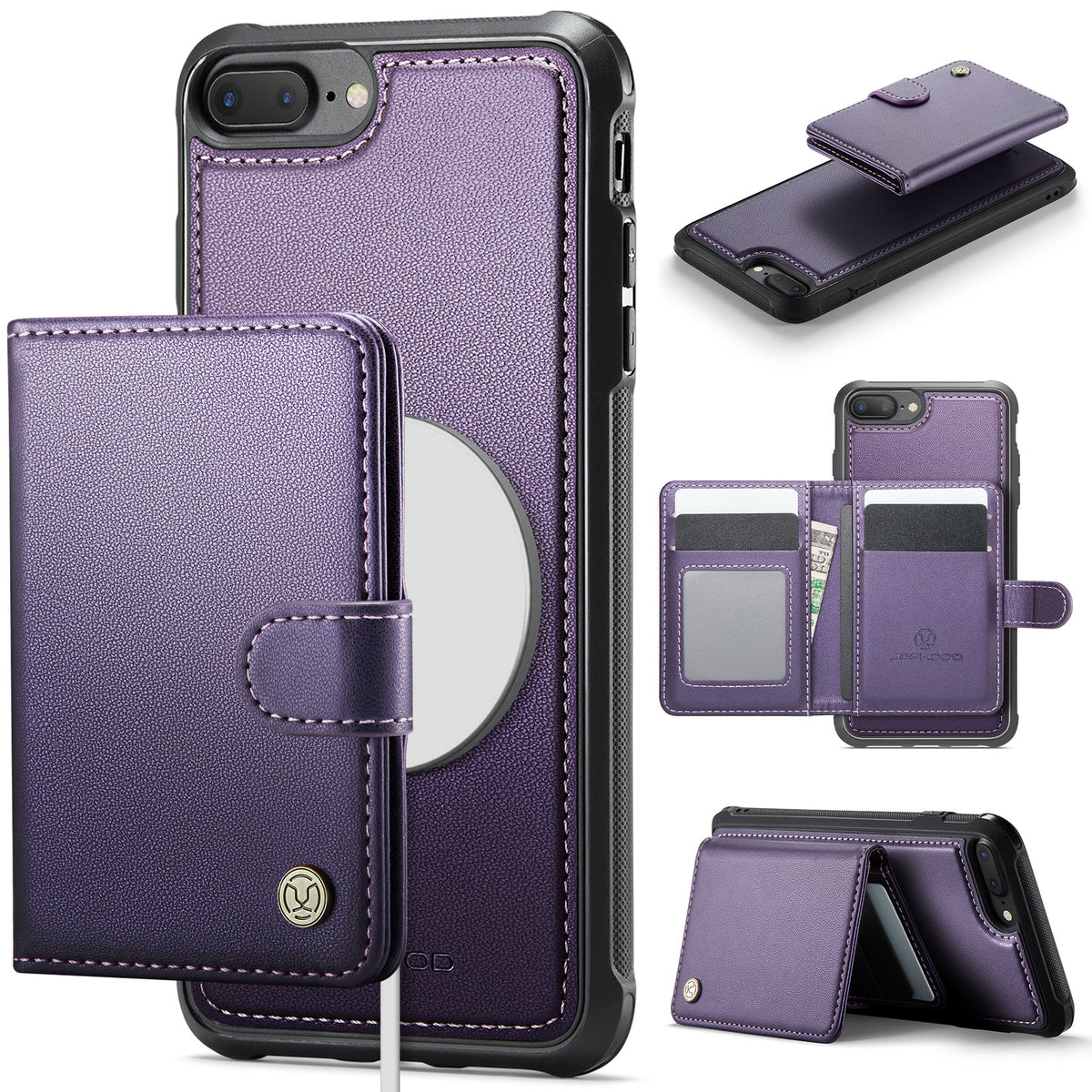 JEEHOOD For iPhone 8 Plus 5.5 inch / iPhone 7 Plus 5.5 inch Case J09 RFID Blocking Card Holder Leather Back Phone Cover Compatible with MagSafe