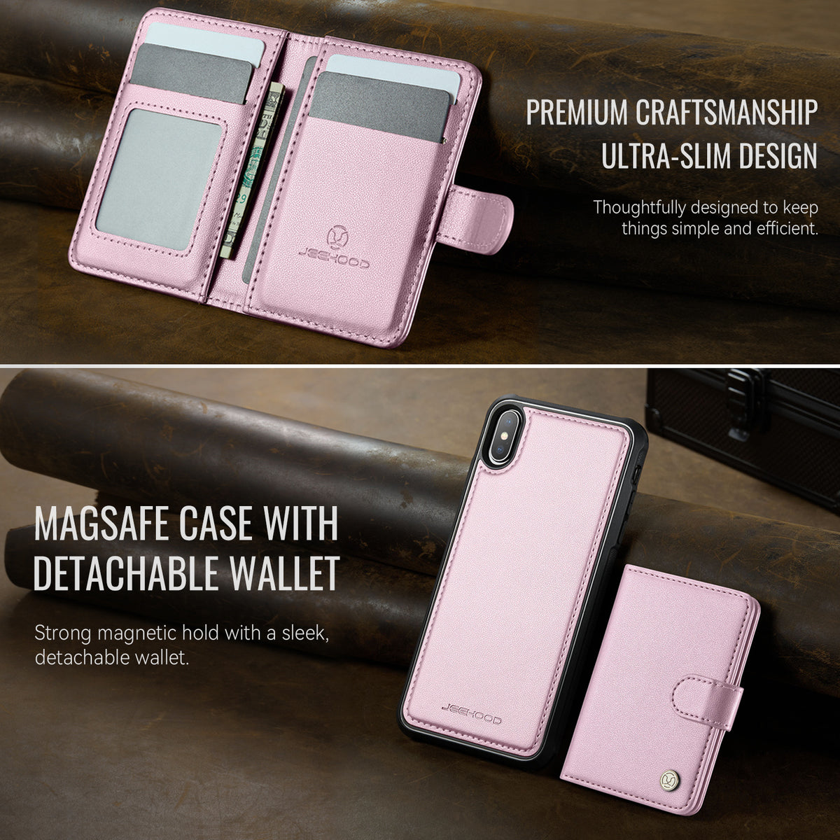 JEEHOOD For iPhone XS Max 6.5 inch Case  J09 RFID Blocking Card Holder Leather Back Phone Cover Compatible with MagSafe