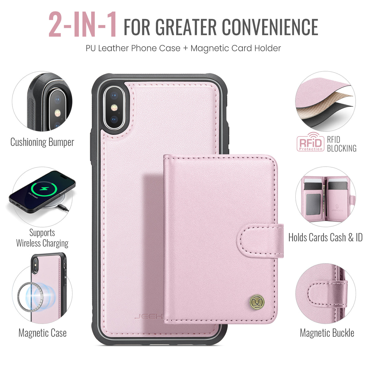 JEEHOOD For iPhone XS Max 6.5 inch Case  J09 RFID Blocking Card Holder Leather Back Phone Cover Compatible with MagSafe