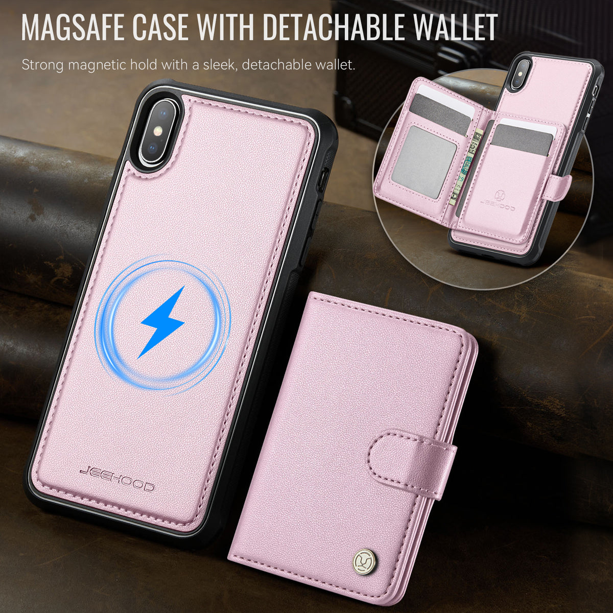 JEEHOOD For iPhone XS Max 6.5 inch Case  J09 RFID Blocking Card Holder Leather Back Phone Cover Compatible with MagSafe