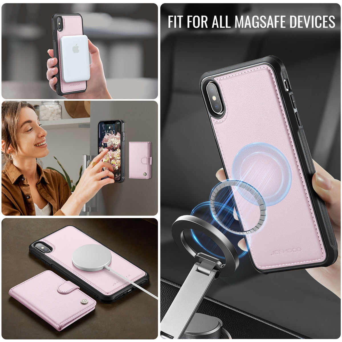 JEEHOOD For iPhone XS Max 6.5 inch Case  J09 RFID Blocking Card Holder Leather Back Phone Cover Compatible with MagSafe