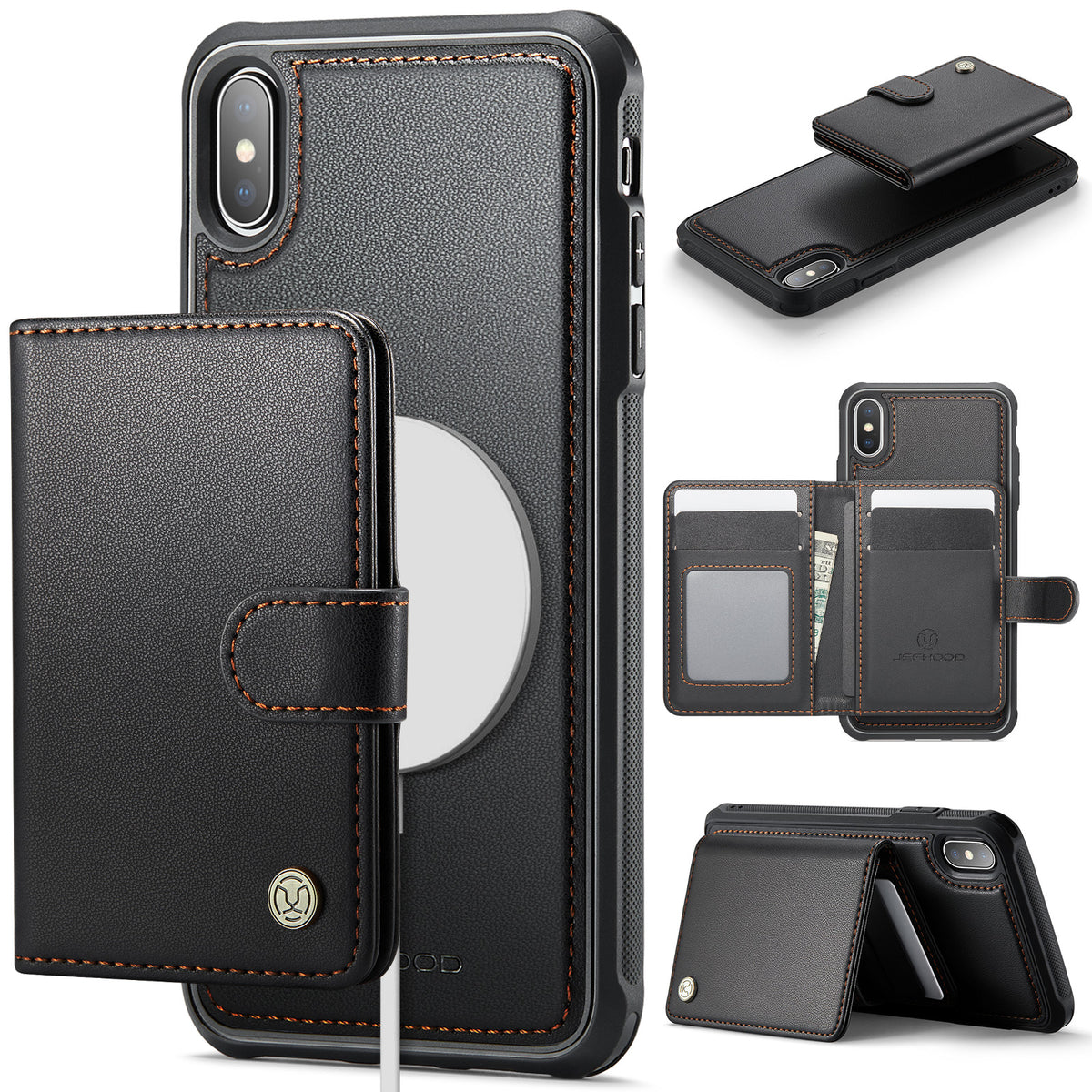 JEEHOOD For iPhone XS Max 6.5 inch Case  J09 RFID Blocking Card Holder Leather Back Phone Cover Compatible with MagSafe