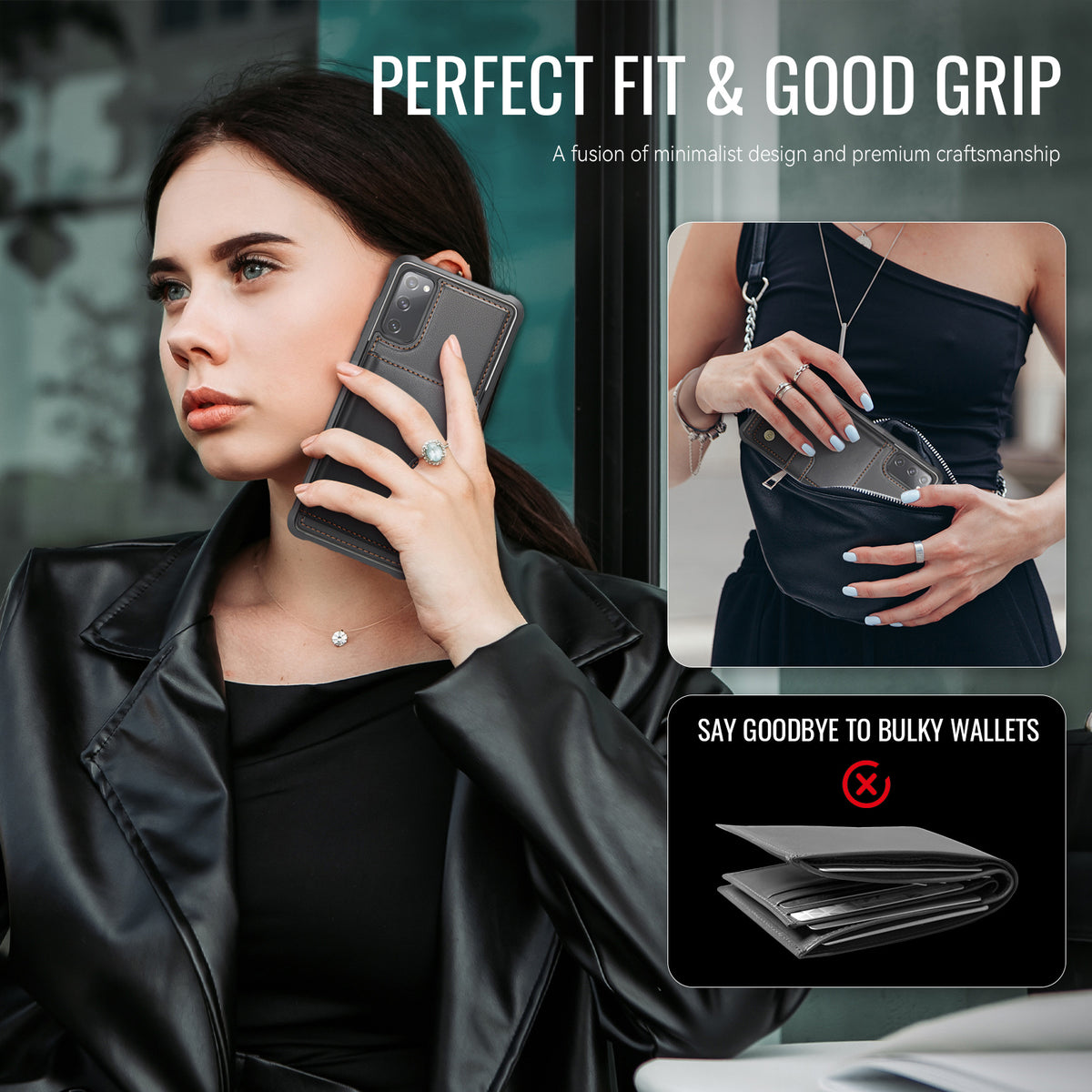 JEEHOOD För Samsung Galaxy S20 FE Skal J09 RFID-blockerande korthållare Läderbaksida Magnetiskt Mobilskal
