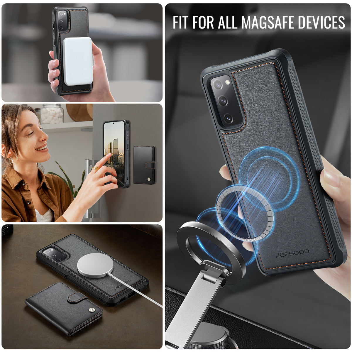 JEEHOOD För Samsung Galaxy S20 FE Skal J09 RFID-blockerande korthållare Läderbaksida Magnetiskt Mobilskal