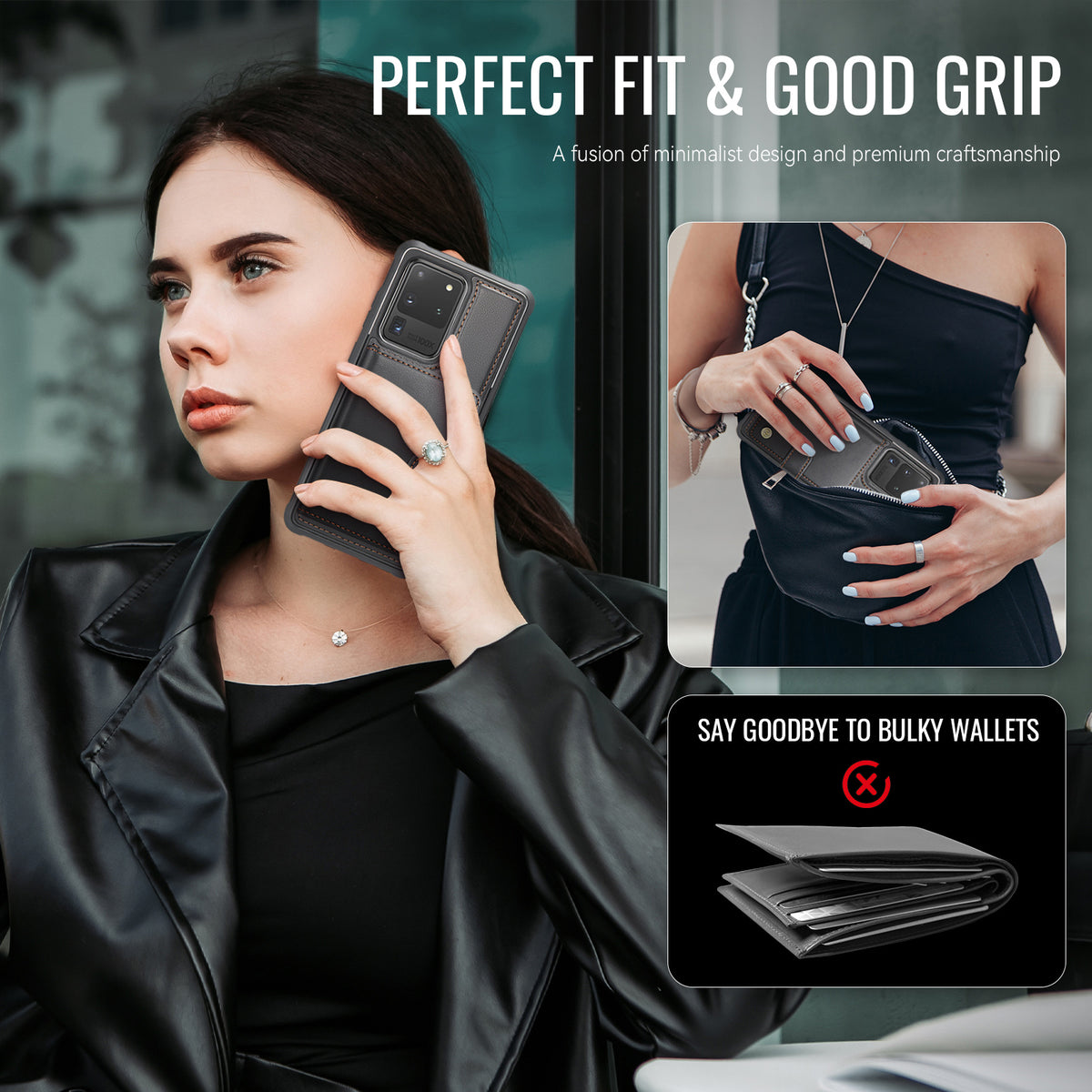 JEEHOOD För Samsung Galaxy S20 Ultra Skal J09 RFID-blockerande korthållare Läderbaksida Magnetiskt Mobilskal