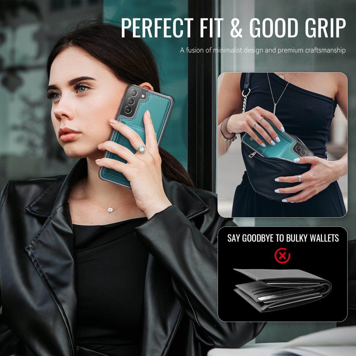 JEEHOOD For Samsung Galaxy S21+ 5G Case  J09 RFID Blocking Card Holder Leather Back Phone Cover Magnetic Case