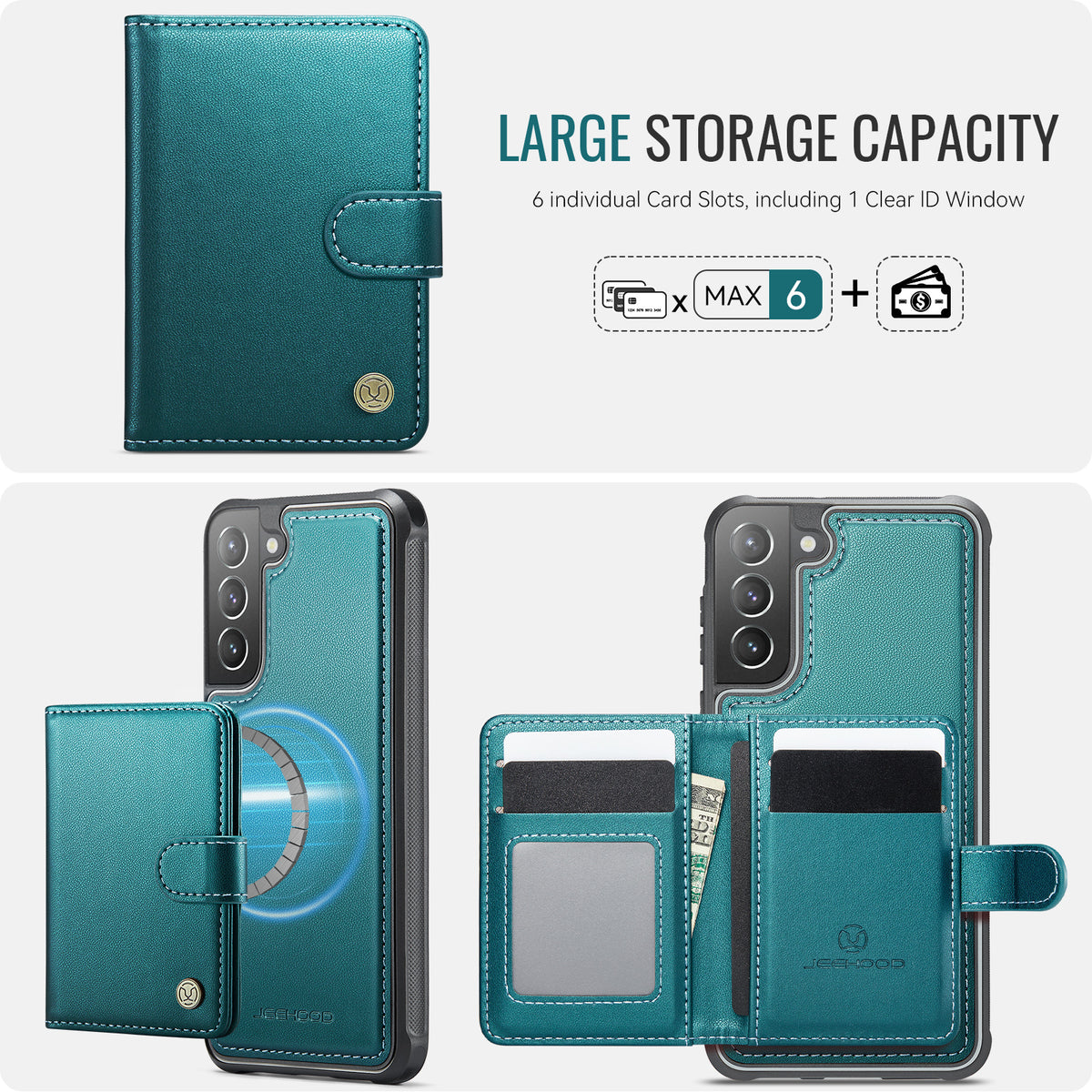 JEEHOOD For Samsung Galaxy S21+ 5G Case  J09 RFID Blocking Card Holder Leather Back Phone Cover Magnetic Case