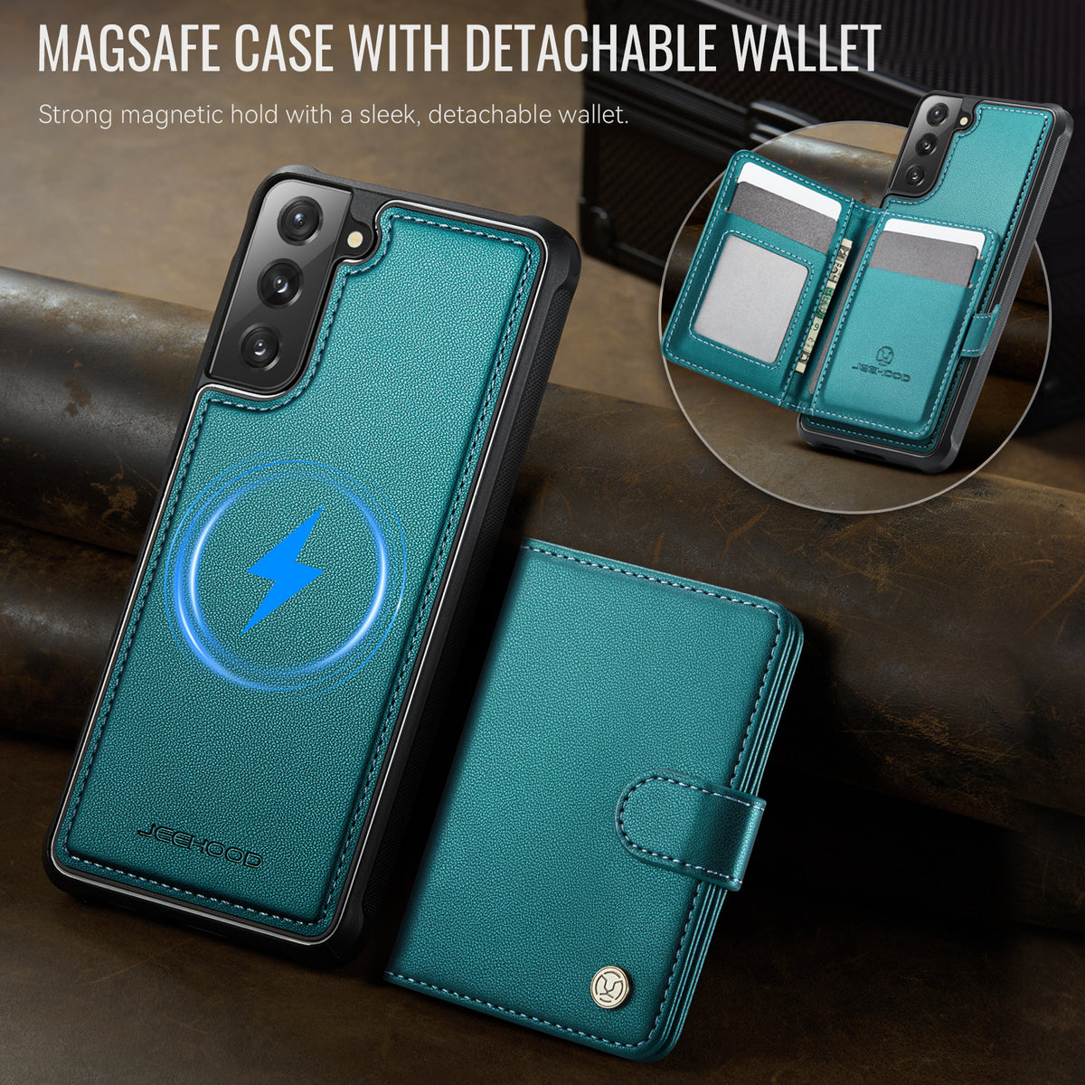 JEEHOOD For Samsung Galaxy S21+ 5G Case  J09 RFID Blocking Card Holder Leather Back Phone Cover Magnetic Case