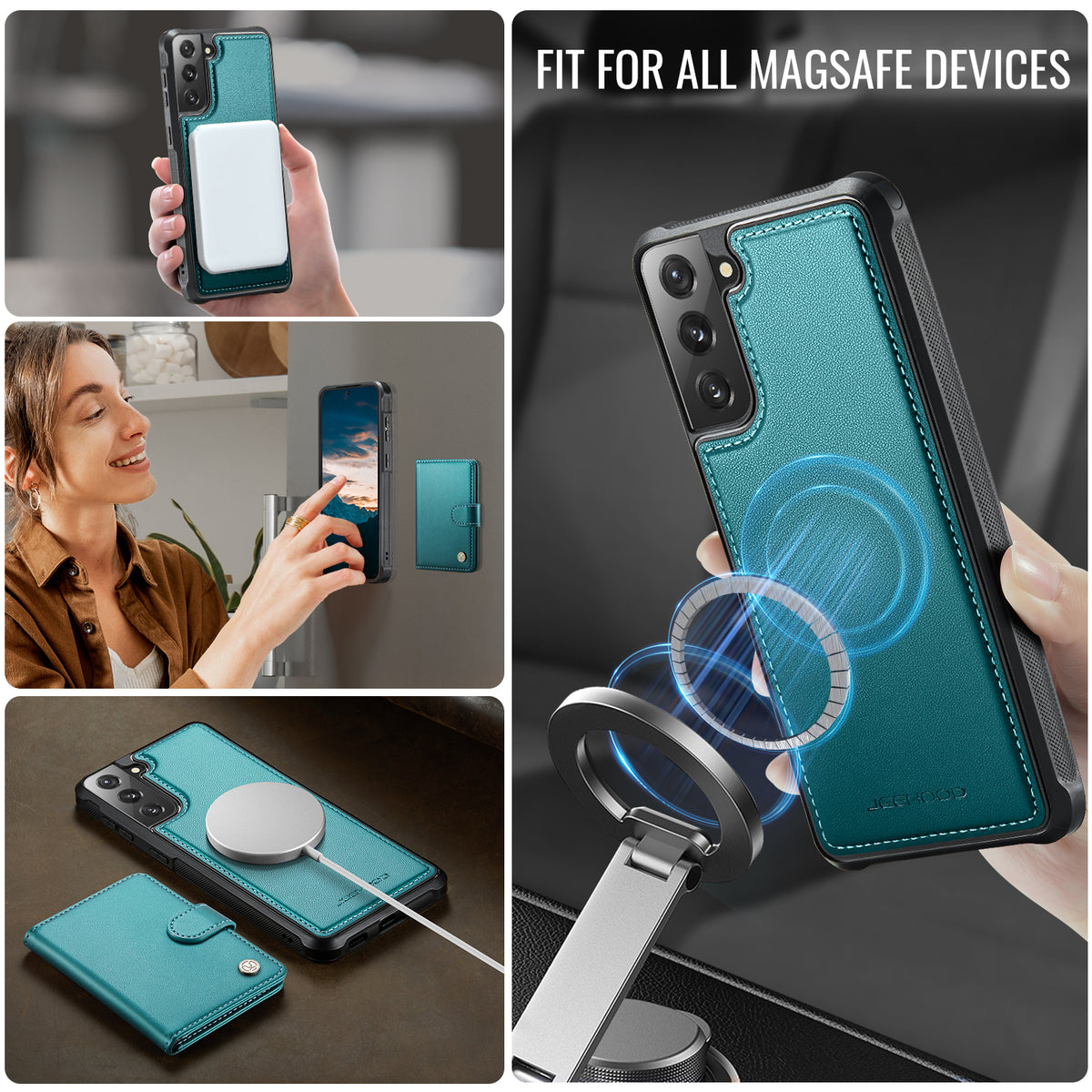 JEEHOOD For Samsung Galaxy S21+ 5G Case  J09 RFID Blocking Card Holder Leather Back Phone Cover Magnetic Case