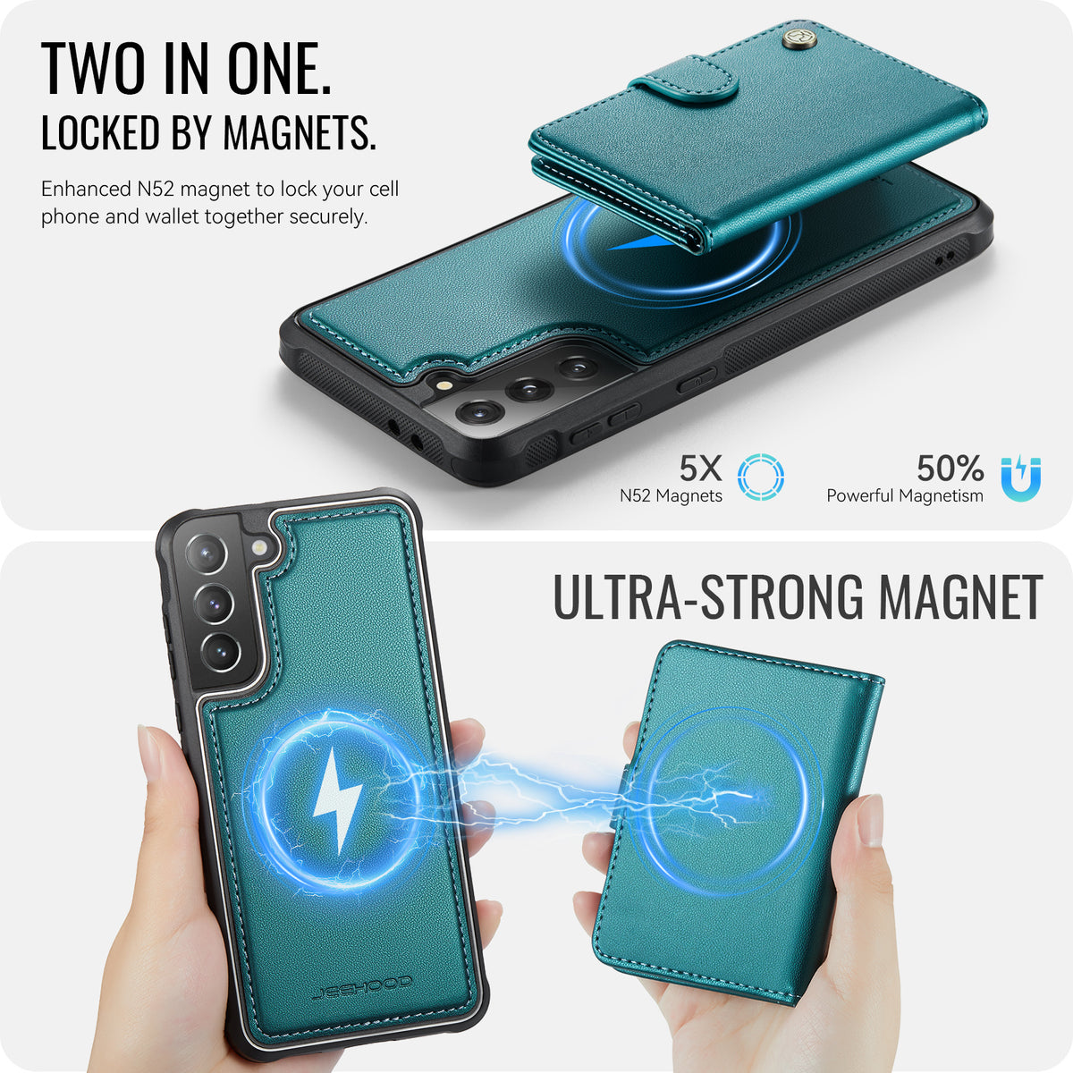 JEEHOOD For Samsung Galaxy S21+ 5G Case  J09 RFID Blocking Card Holder Leather Back Phone Cover Magnetic Case