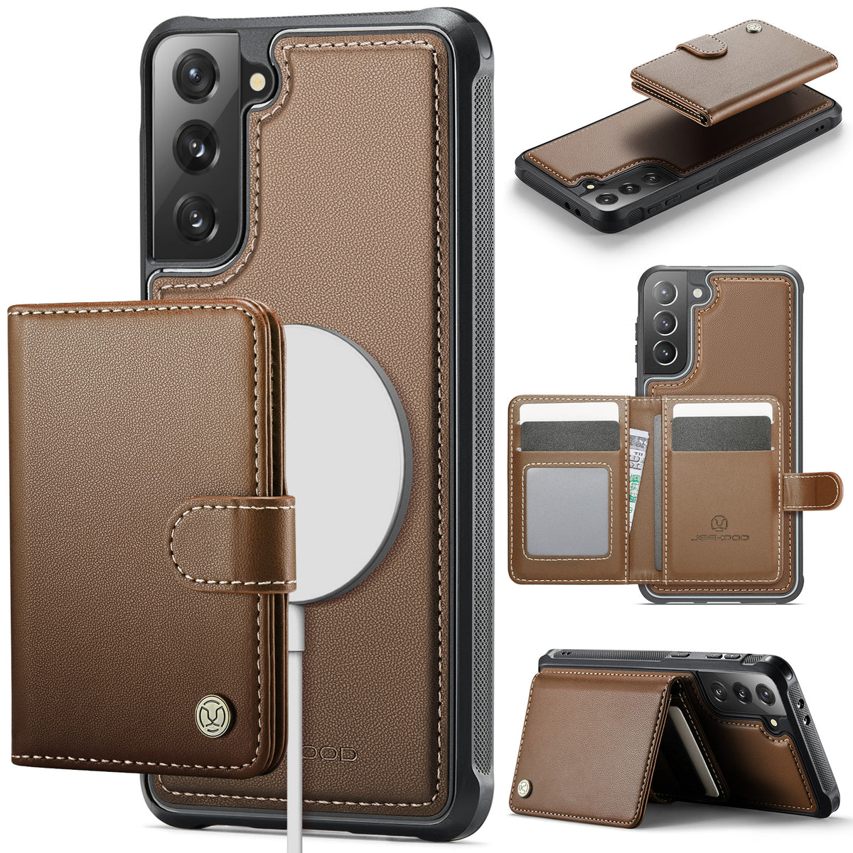 JEEHOOD For Samsung Galaxy S21+ 5G Case  J09 RFID Blocking Card Holder Leather Back Phone Cover Magnetic Case