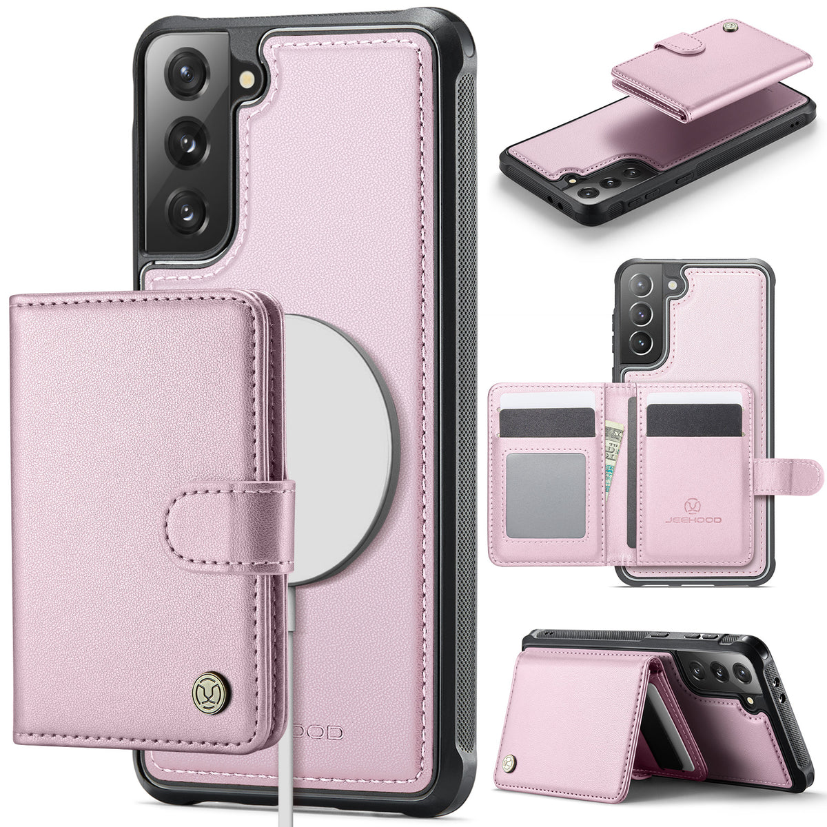 JEEHOOD For Samsung Galaxy S21+ 5G Case  J09 RFID Blocking Card Holder Leather Back Phone Cover Magnetic Case
