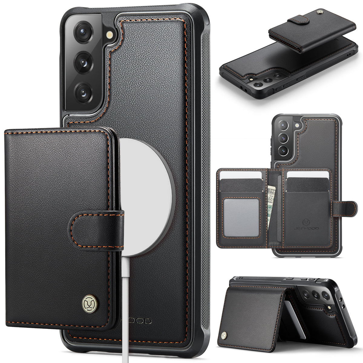 JEEHOOD For Samsung Galaxy S21+ 5G Case  J09 RFID Blocking Card Holder Leather Back Phone Cover Magnetic Case