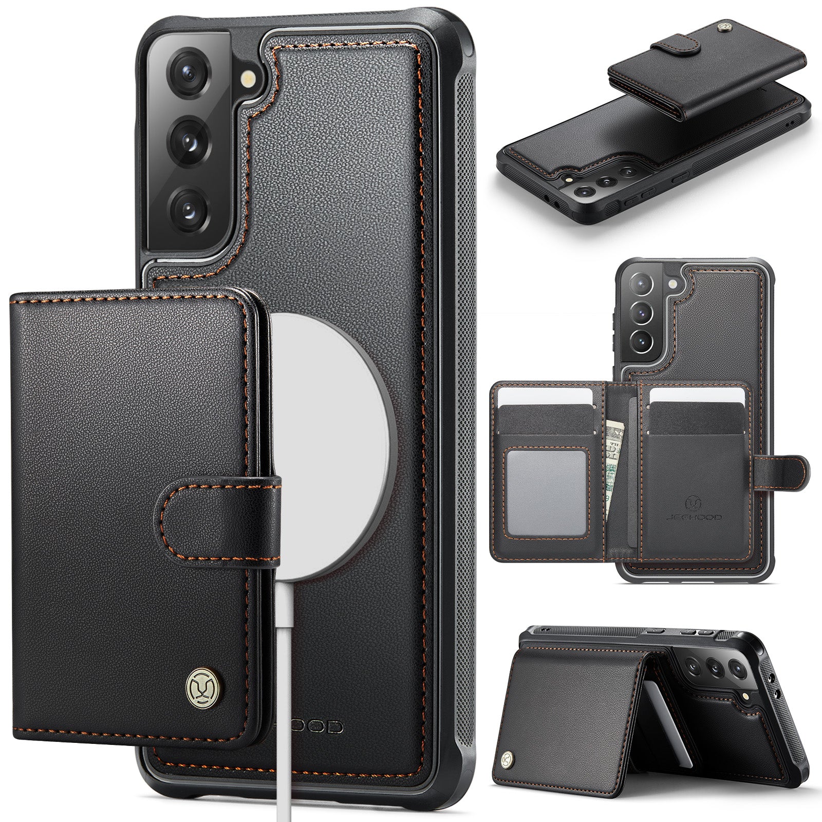 JEEHOOD For Samsung Galaxy S21+ 5G Case  J09 RFID Blocking Card Holder Leather Back Phone Cover Magnetic Case
