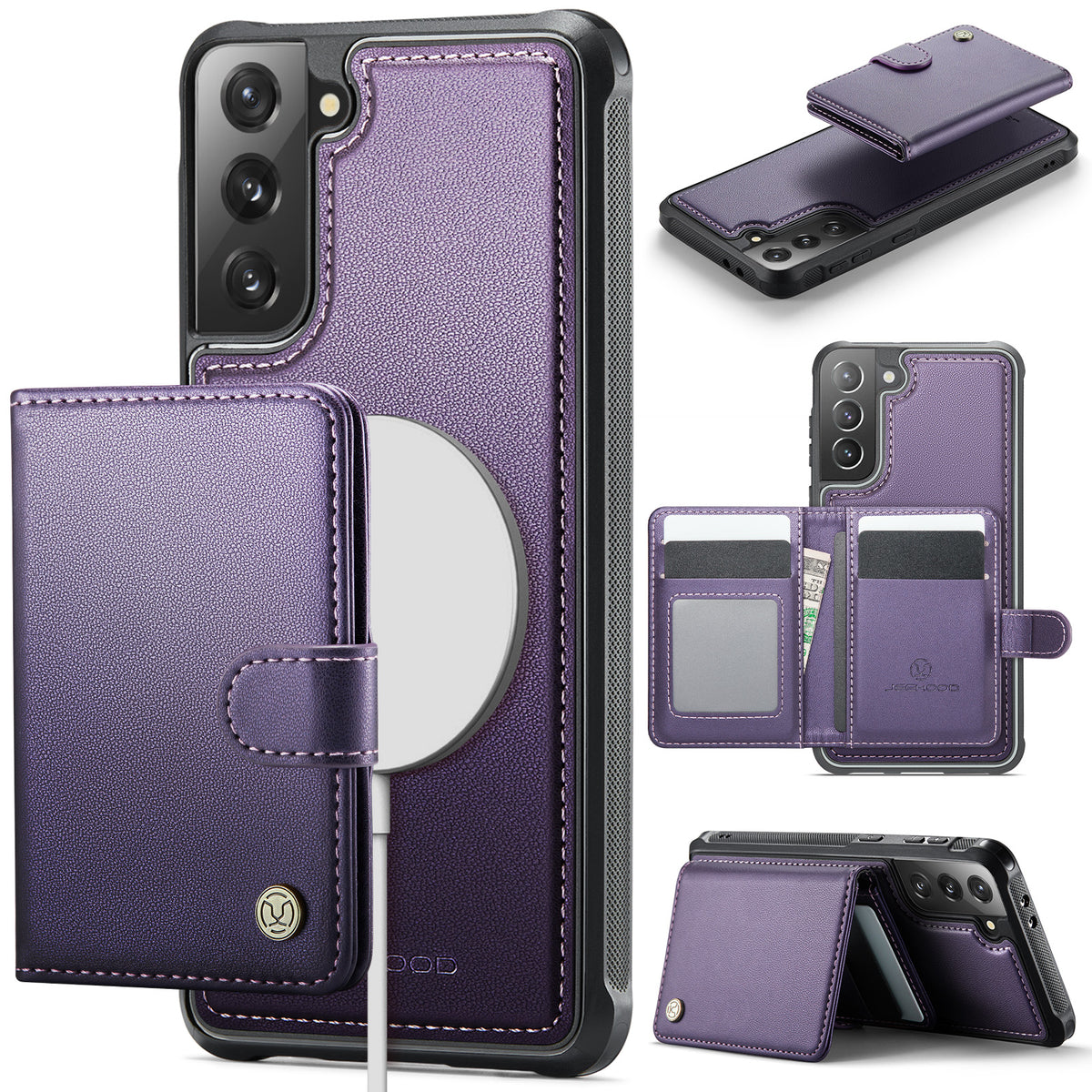 JEEHOOD For Samsung Galaxy S21+ 5G Case  J09 RFID Blocking Card Holder Leather Back Phone Cover Magnetic Case