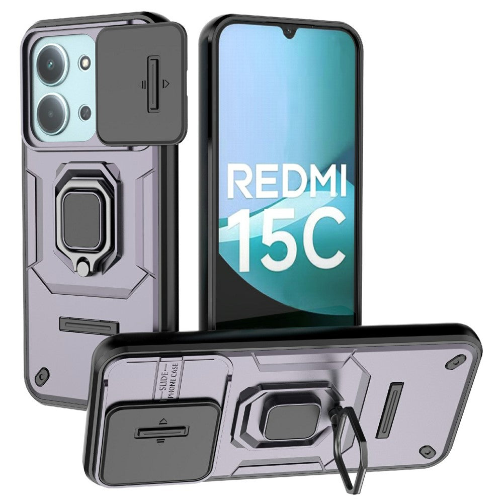 Phone Case For Xiaomi Redmi 15C 5G (EU) (173mm)  /  4G (EU) (173mm)  /  Poco C85 4G (173mm) PC + TPU Kickstand Protector with Lens Cover