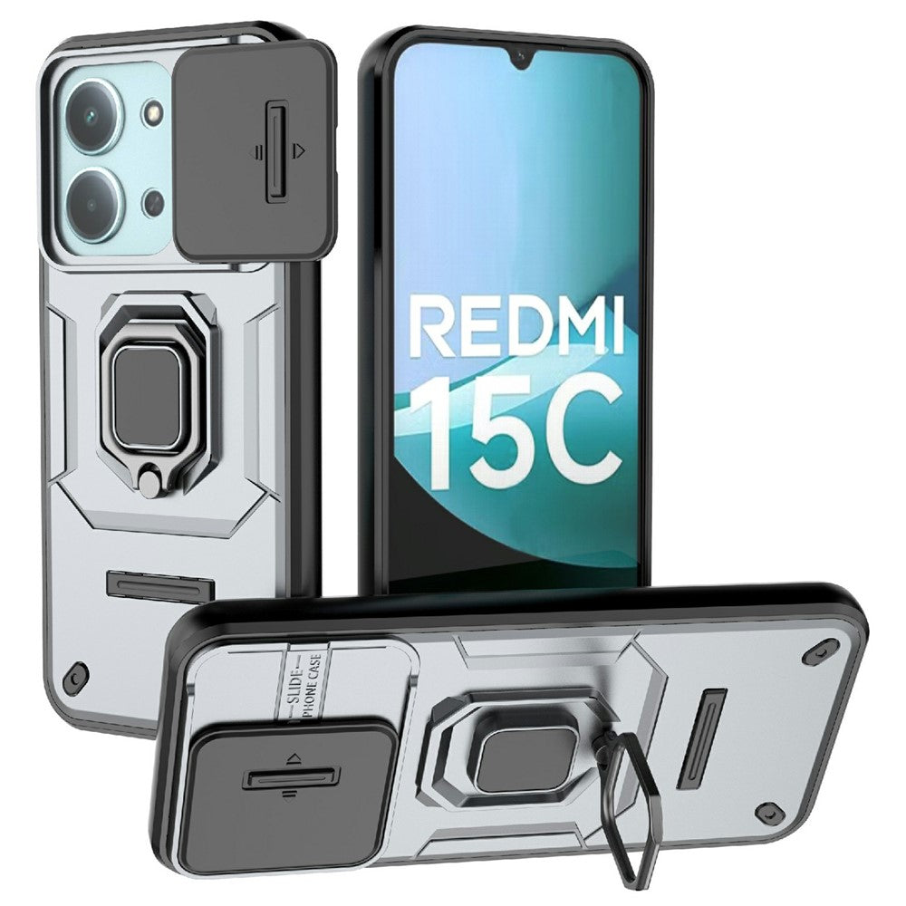 Phone Case For Xiaomi Redmi 15C 5G (EU) (173mm)  /  4G (EU) (173mm)  /  Poco C85 4G (173mm) PC + TPU Kickstand Protector with Lens Cover