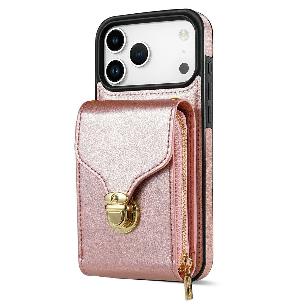 For iPhone 18 Pro Max / 17 Pro Max Case Zipper Wallet Leather + TPU Phone Cover with Strap