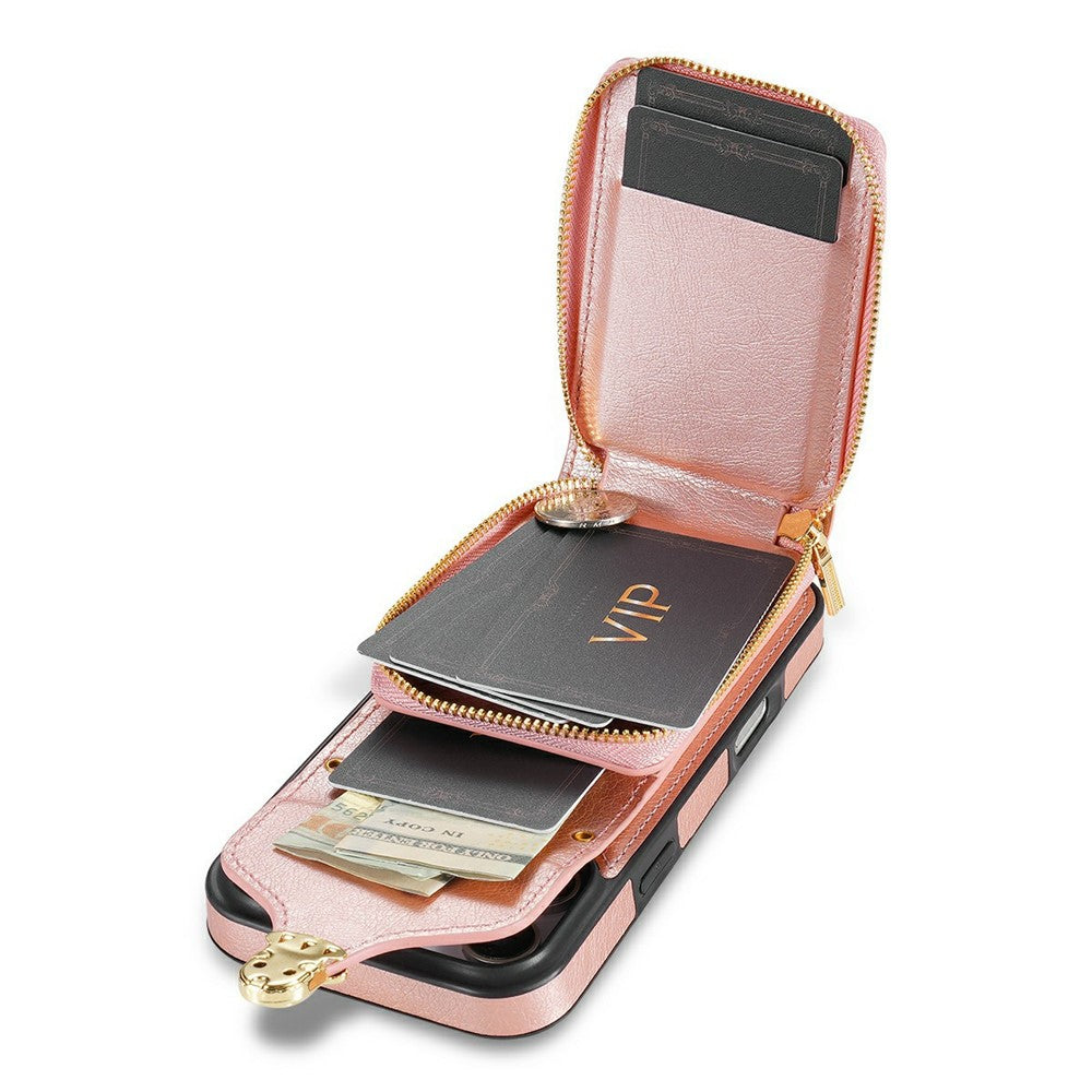 For iPhone 18 Pro Max / 17 Pro Max Case Zipper Wallet Leather + TPU Phone Cover with Strap