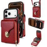For iPhone 18 Pro Max / 17 Pro Max Case Zipper Wallet Leather + TPU Phone Cover with Strap