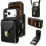For iPhone 18 Pro Max / 17 Pro Max Case Zipper Wallet Leather + TPU Phone Cover with Strap